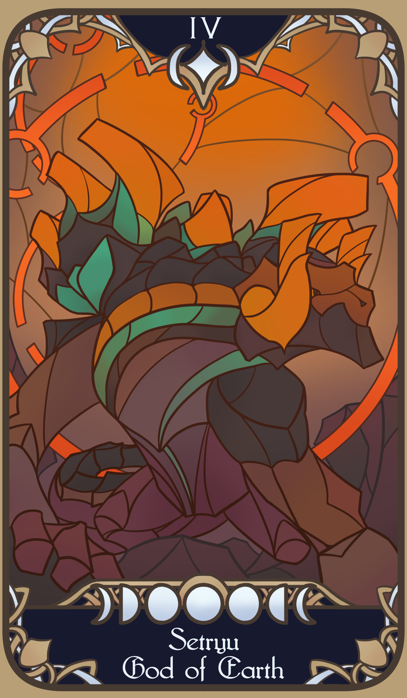 A tarot-inspired card for my homebrew D&D campaign, representing the god 'Setryu' of earth.